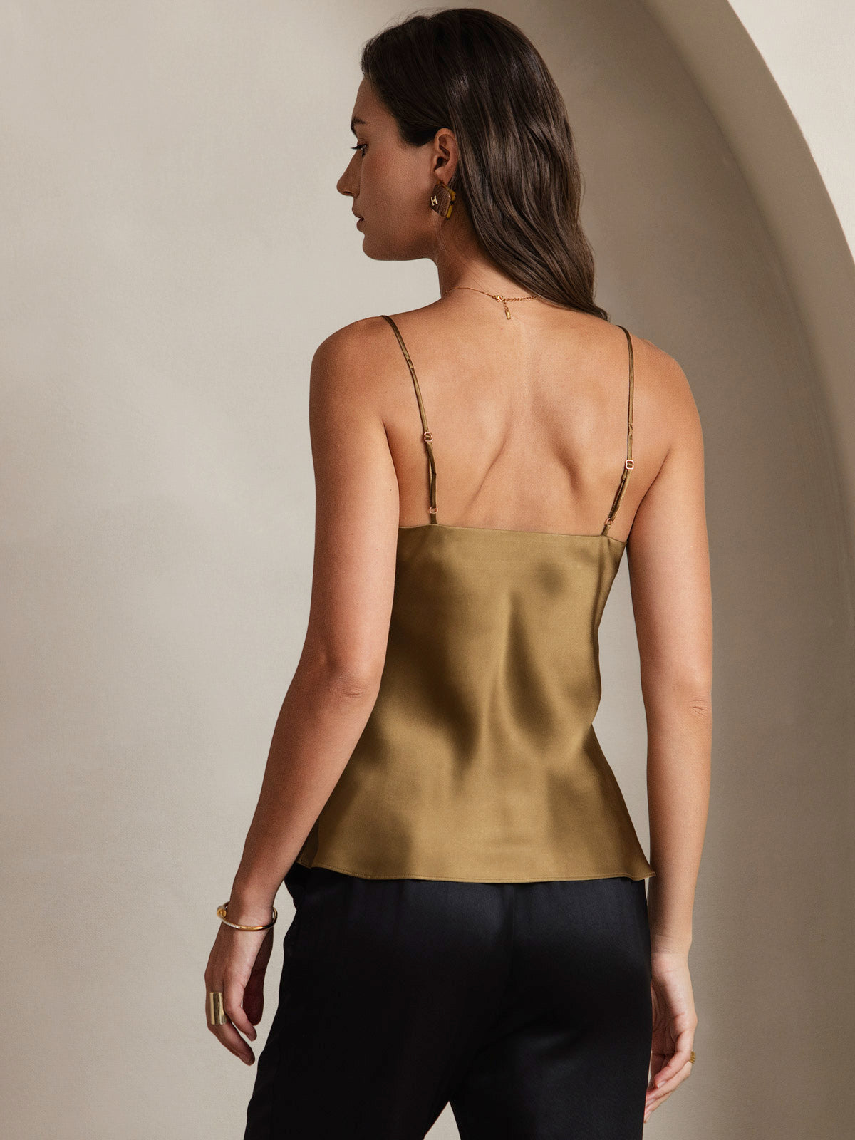 [Coffee] SilkSilky-CA Pure Silk V Neck Camisole 002