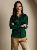 [Dark Green] SilkSilky-CA Long Sleeve Lapel Collar Women's Shirt 005