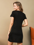 SilkSilky CA Silk Knitted Short Sleeve Round Neck Nightgown Black 002