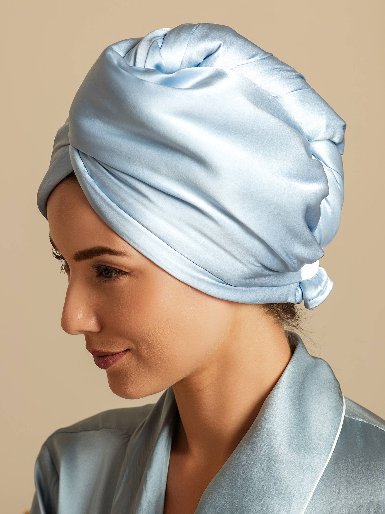 [Sky Blue] SilkSilky-CA Pure Silk Wrap Hair Towel Wrap 004,