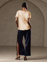 [Champagne] SilkSilky-CA Short Sleeve Boat Neck Women's T-Shirt 009