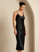 [Black] SilkSilky-CA Spaghetti Strap V Neck Dress 003