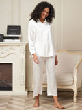 SilkSilky CA 22Momme Pure Silk Long Sleeve Womens Pajamas White 003