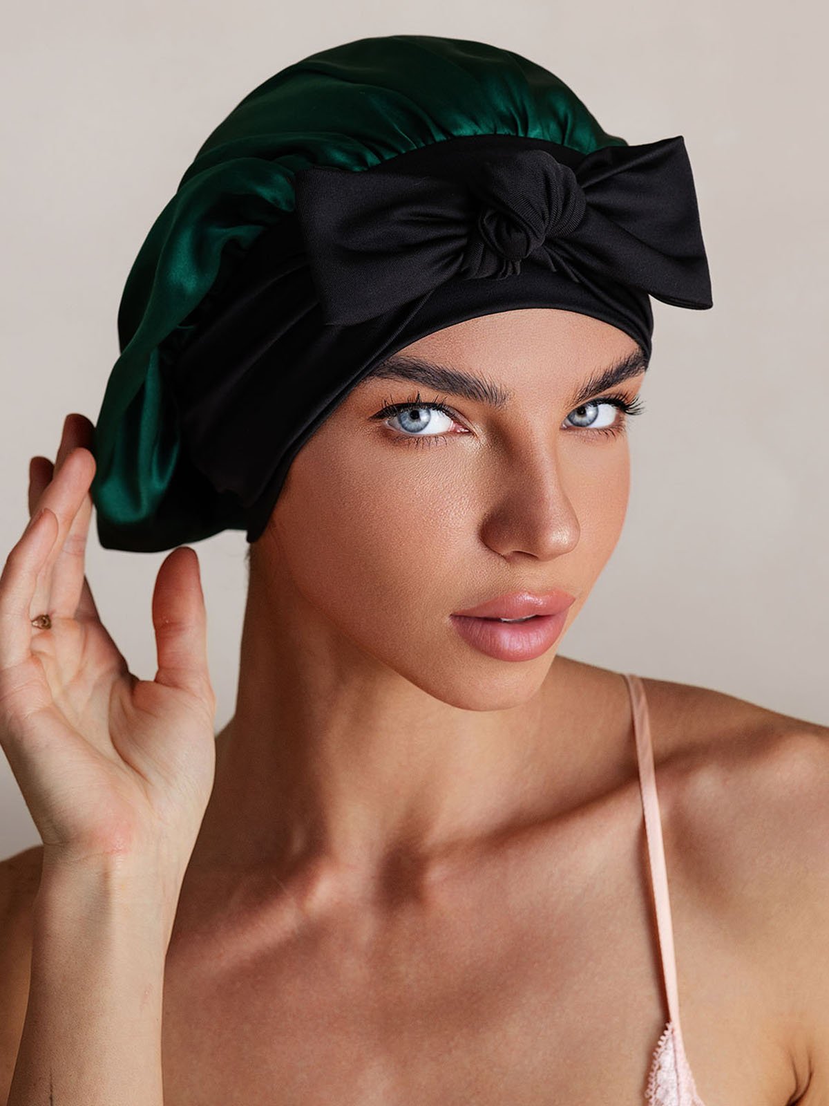 SilkSilky-CA Pure Silk Sleep Cap DarkGreen 005