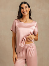 [Peach Skin] SilkSilky-CA 19Momme Machine-Washable Silk Short Sleeve Women's Pajamas 003