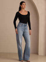 [Black] SilkSilky-CA Long Sleeve U Neck Women's T-Shirt 006