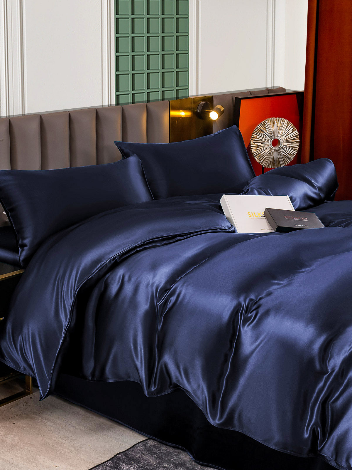 SilkSilky CA 25Momme Pure Silk Bedding Set DarkBlue 005