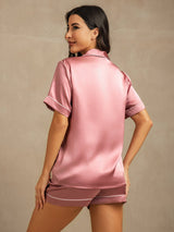 [Pale Mauve] SilkSilky-CA Short Sleeve Lapel Collar Women's Pajamas 002