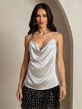 [Silver] SilkSilky-CA Spaghetti Strap Cowl Neck Camisole 001