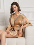 SilkSilky-CA Pure Silk 3/4 Sleeve V Neck Women's Robe Champagne 001