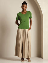 [Green] SilkSilky-CA Short Sleeve V Neck Women's T-Shirt 009