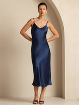 [Dark Blue] SilkSilky-CA Spaghetti Strap V Neck Dress 003