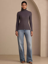 [Dark Gray] SilkSilky-CA Long Sleeve Turtle Neck Women's T-Shirt 005