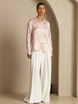 [Pink] SilkSilky-CA Long Sleeve Lapel Collar Women's Shirt 005