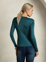 [Posy Green] SilkSilky-CA Silk Jersey Long Sleeve Round Neck Women's T-Shirt 002