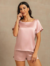 [Peach Skin] SilkSilky-CA 19Momme Machine-Washable Silk Short Sleeve Round Neck Women's Pajamas 004