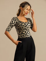 [Leopard] SilkSilky-CA 100% Silk Jersey Half Sleeve Scoop Neck Women's T-Shirt 005