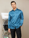 SilkSilky CA Silk Long Sleeve Collar Men's Shirt Teal 002