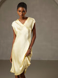 SilkSilky-CA Pure Silk Sleeveless V Neck Dress Yellow 003