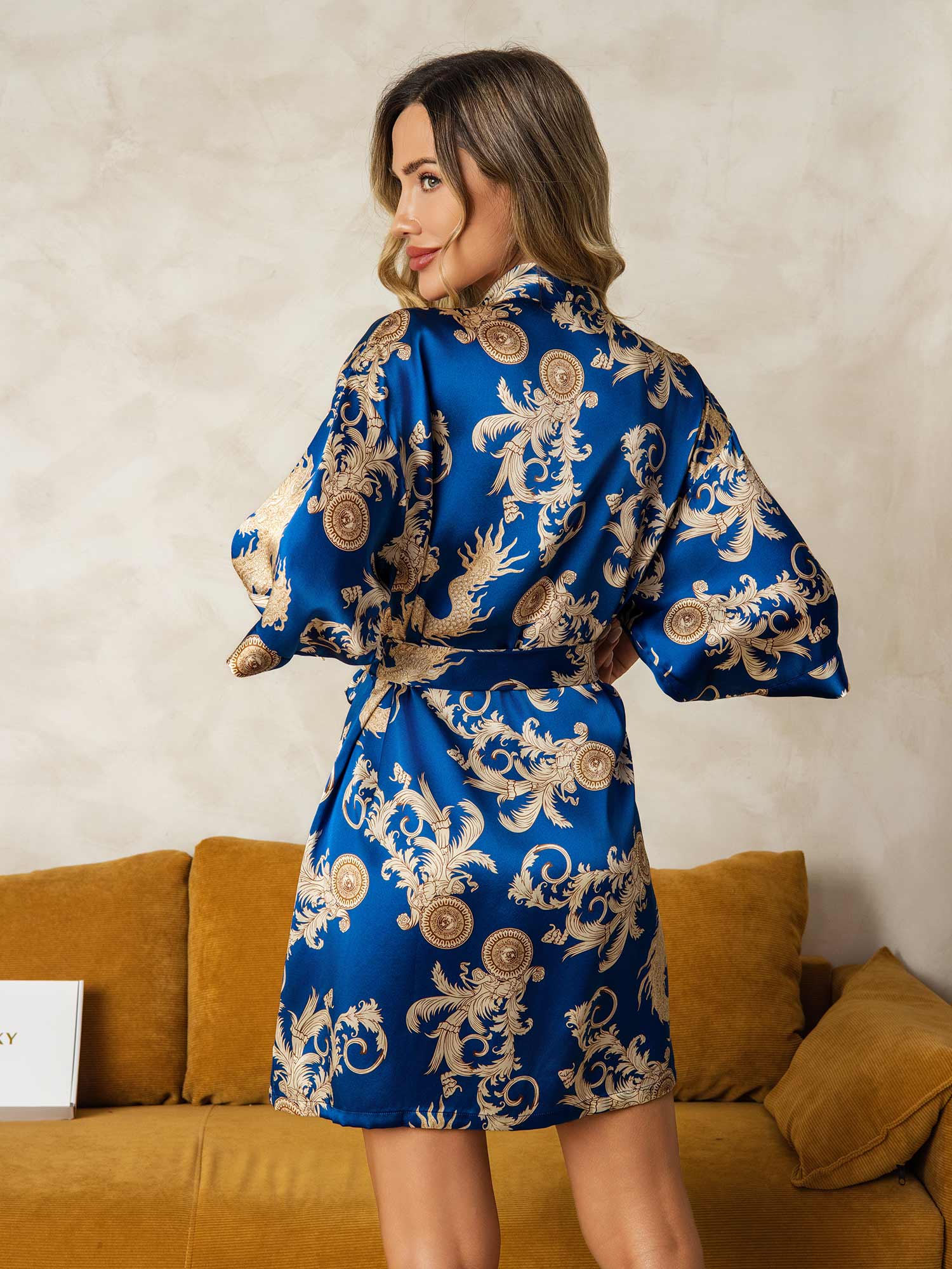[Blue] SilkSilky-CA Pure Silk V Neck Women's Robe 002