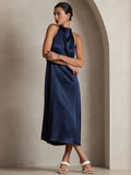 SilkSilky CA 19Momme Silk Sleeveless Dress DarkBlue 004