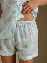 [Sky Floral] SilkSilky-CA Short Sleeve Notch Collar Women's Pajamas 006