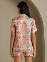 [Pink Fauna] SilkSilky-CA Short Sleeve Notch Collar Women's Pajamas 002