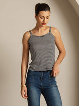 [Black Stripe] SilkSilky-CA Spaghetti Strap Square Neck Camisole 004