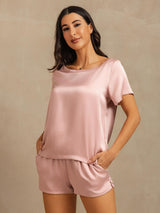 [Peach Skin] SilkSilky-CA 19Momme Machine-Washable Silk Short Sleeve Round Neck Women's Pajamas 001