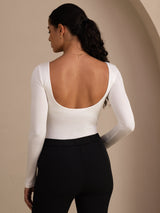 [White] SilkSilky-CA Long Sleeve U Neck Women's T-Shirt 002