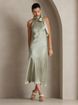 [Light Green] SilkSilky-CA Sleeveless Halter Dress 007
