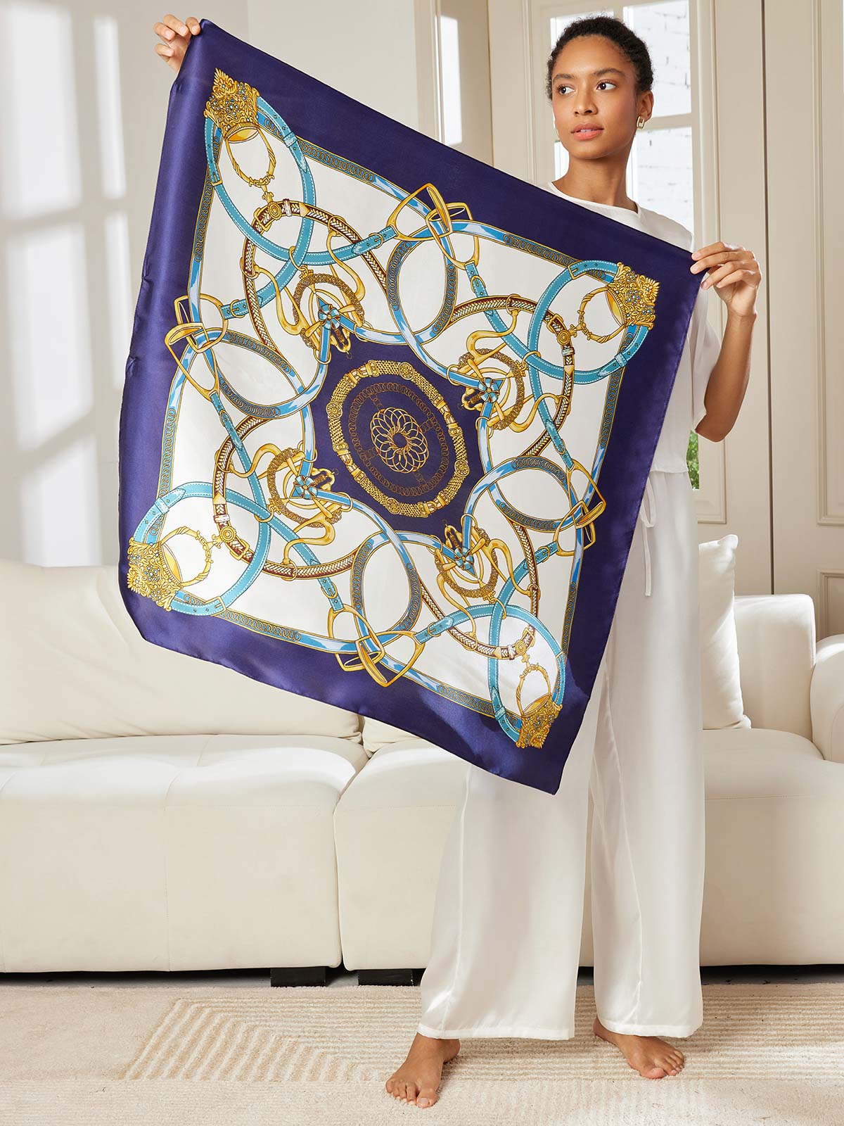 SilkSilky CA Pure Silk Scarf Blue 003