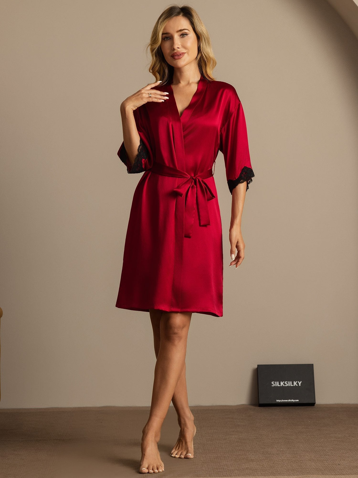 [Wine] SilkSilky-CA Pure Silk Womens Robe 003
