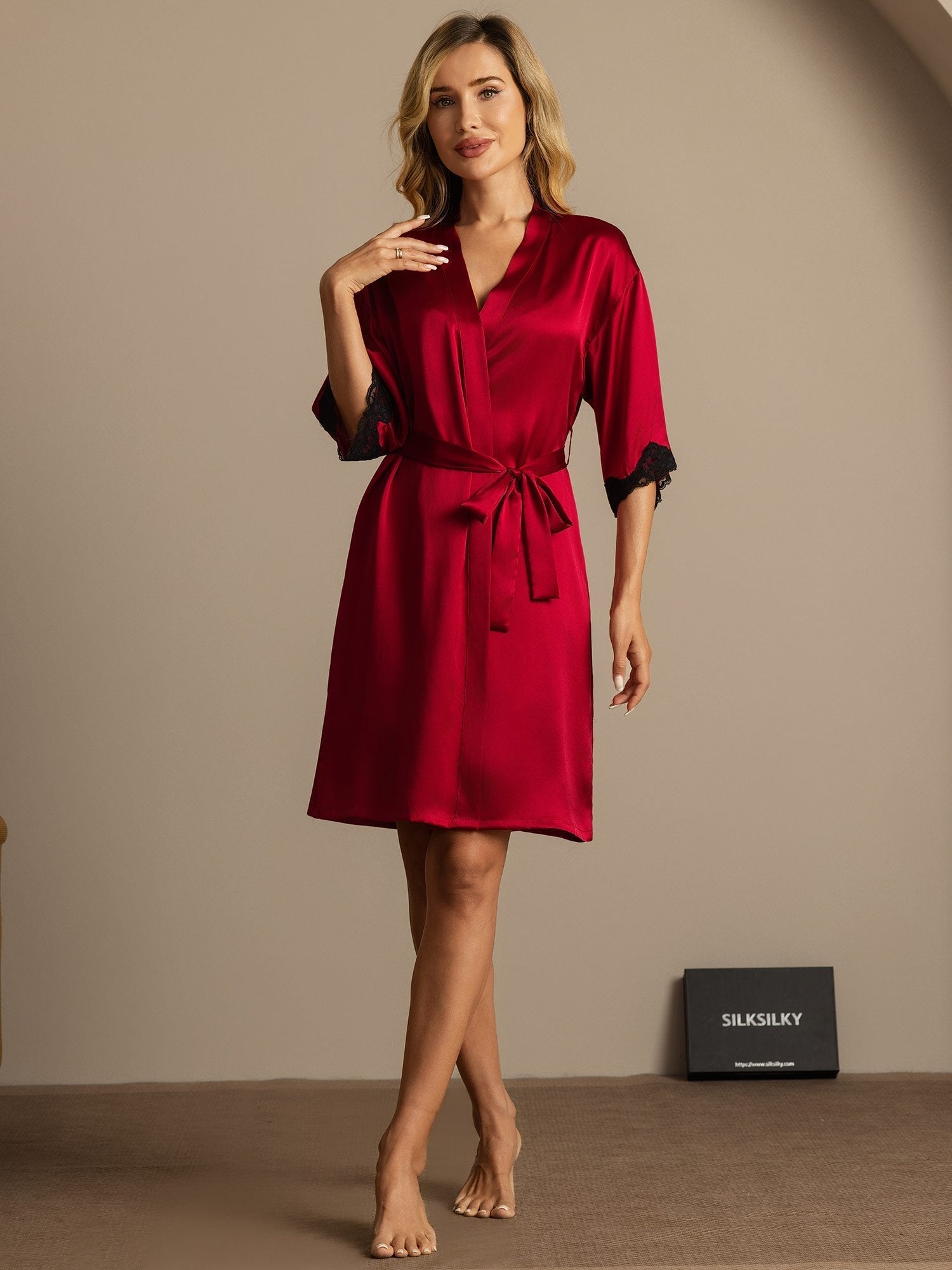 [Wine] SilkSilky-CA Pure Silk Womens Robe 003