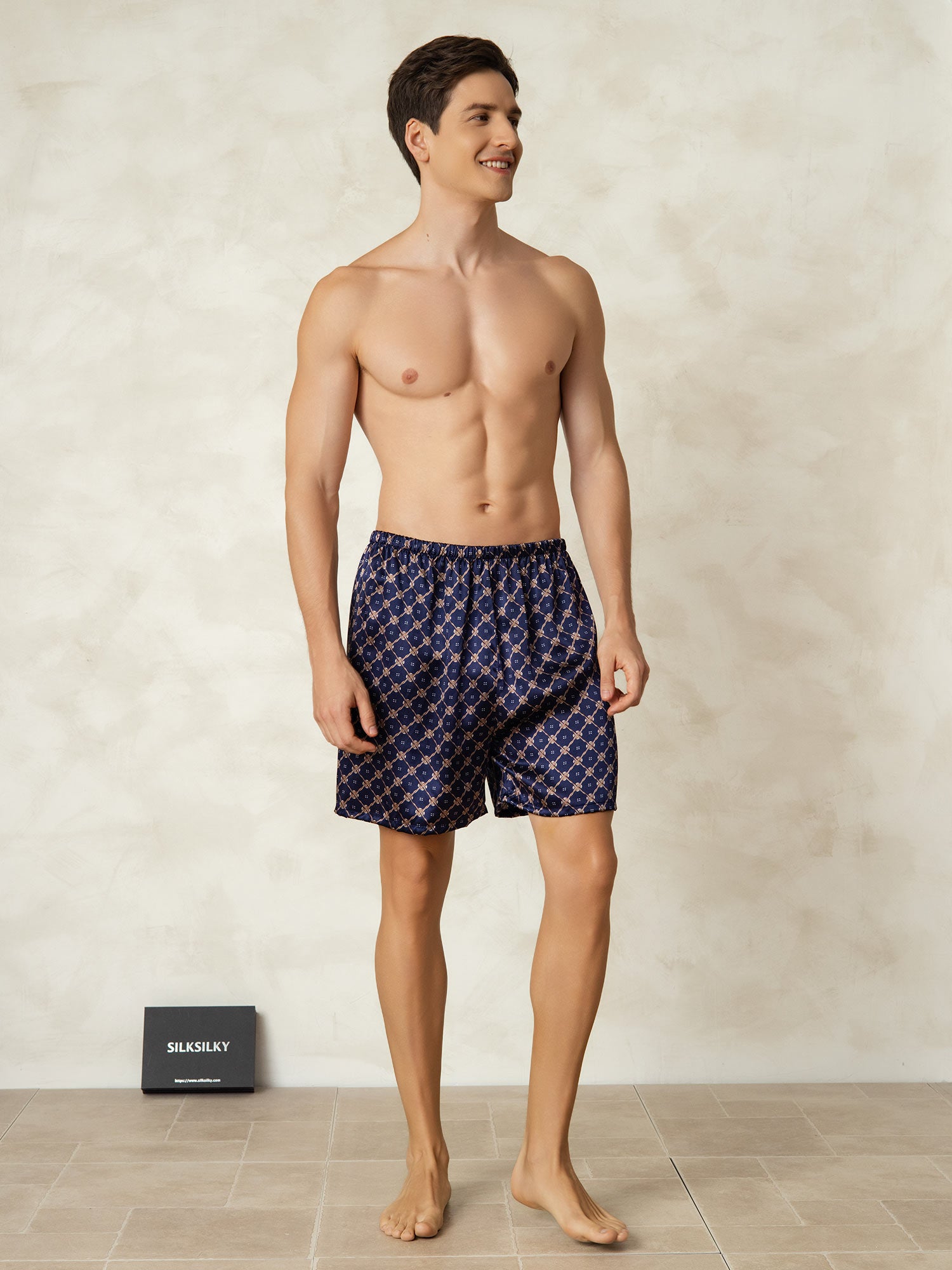 [Navy Chain] SilkSilky-CA 19Momme Pure Silk Mens Sleep Bottoms 006