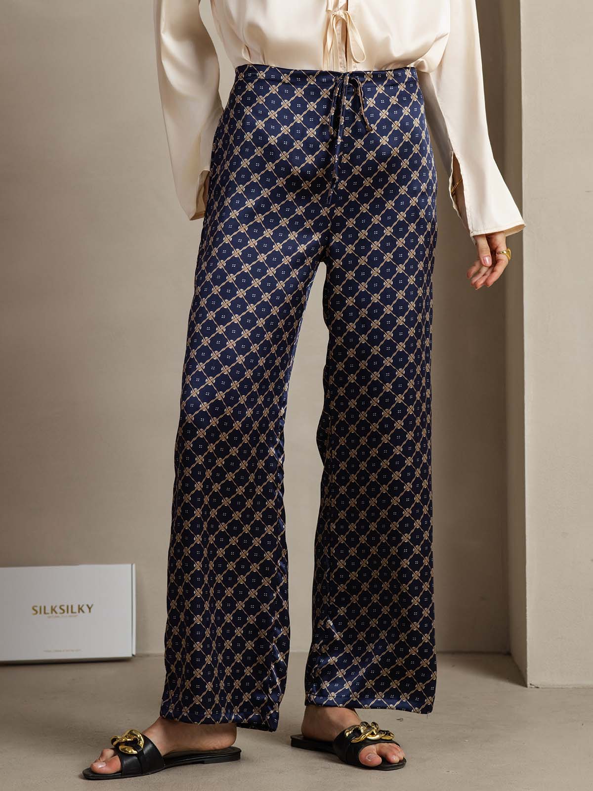 [Navy Chain] SilkSilky-CA 19Momme Silk Womens Pants 001