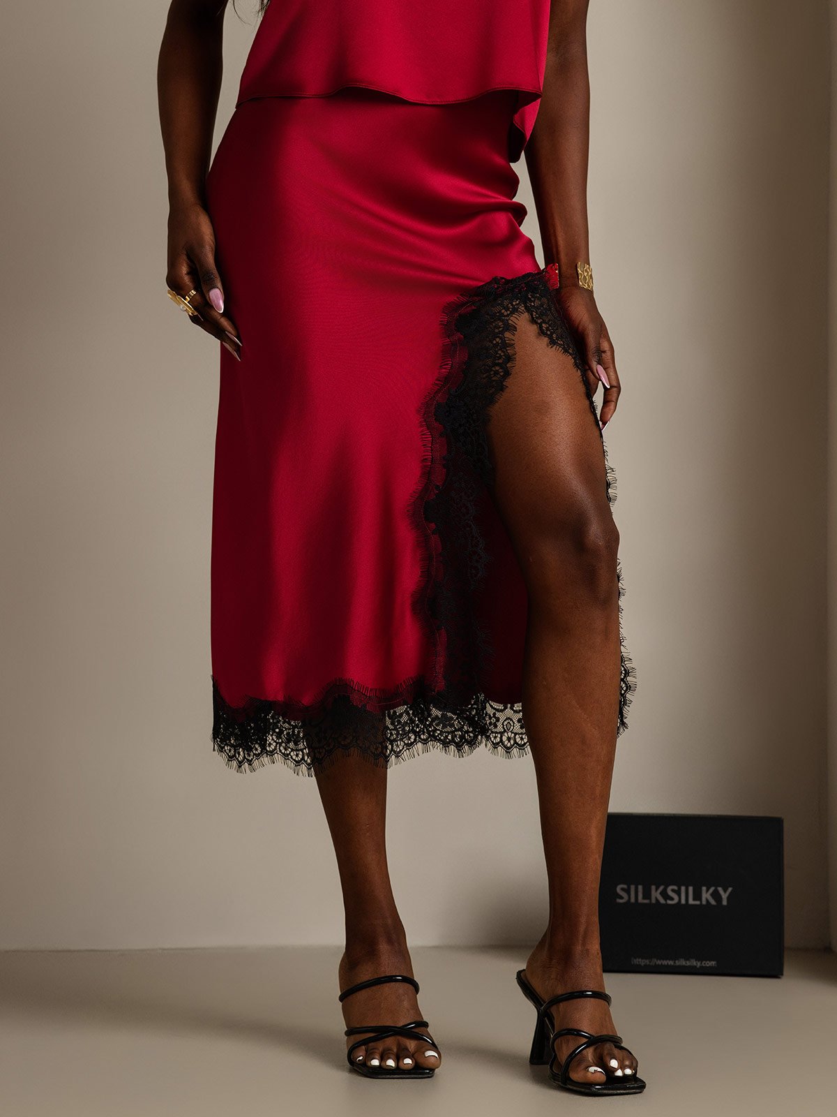SilkSilky-CA 19Momme Silk Skirt Wine 007