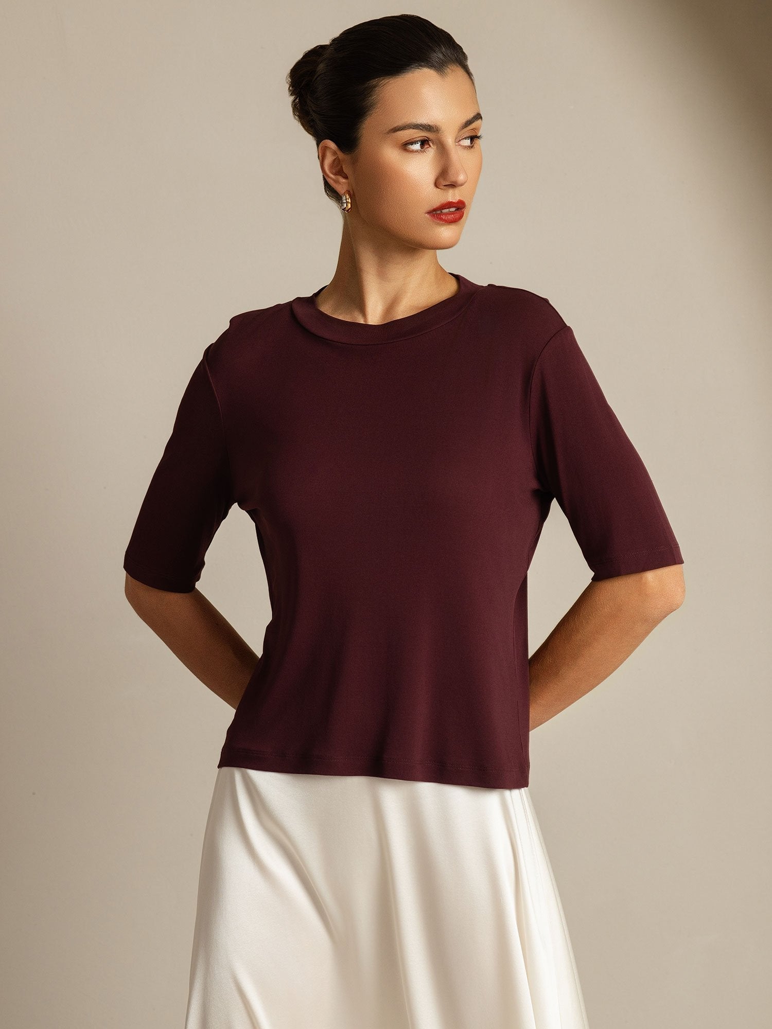[Windsor Wine] SilkSilky-CA Pure Silk Round Neck Women's T-Shirt 001