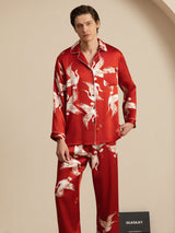 [Wine] SilkSilky-CA Long Sleeve Lapel Collar Men's Pajamas 006
