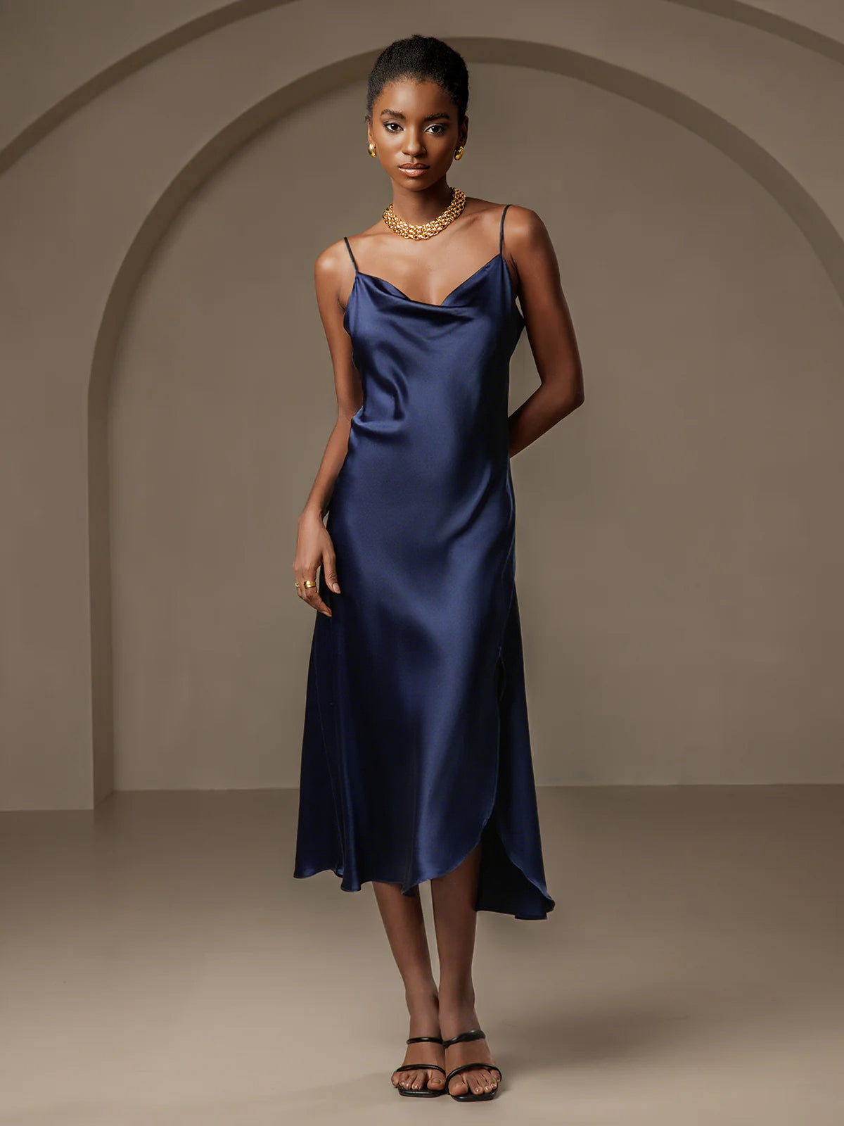 [Dark Blue] SilkSilky-CA 19Momme Silk Nightgown 001