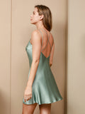 SilkSilky CA Pure Silk Sleeveless V Neck Nightgown MintGreen 001