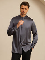 [Dark Gray] SilkSilky-CA Long Sleeve Stand Collar Men''s Shirt 004