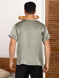 SilkSilky CA Pure Silk Short Sleeve V Neck Men's T Shirt GrayishGreen 002