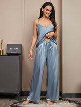 [Grayish Blue] SilkSilky-CA Spaghetti Strap V Neck Camisole Set 003