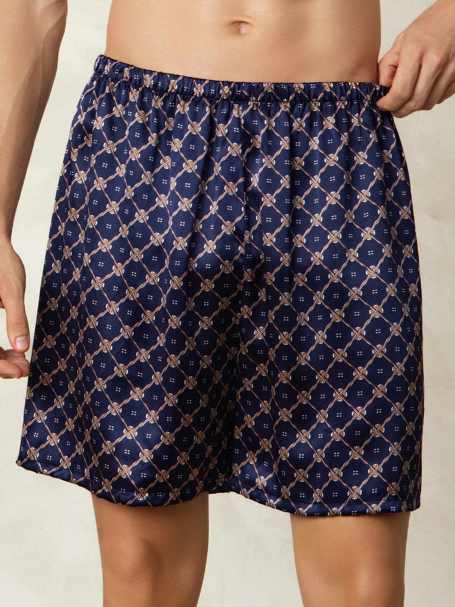 [Navy Chain] SilkSilky-CA 19Momme Pure Silk Mens Sleep Bottoms 005