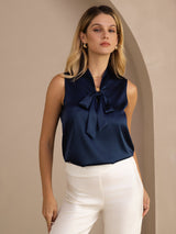 [Dark Blue] SilkSilky-CA Sleeveless Tie Neck Camisole 005