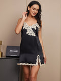 SilkSilky CA Pure Silk Sleeveless V Neck Nightgown Black 003