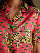 [Coral Serval] SilkSilky-CA Short Sleeve Notch Collar Women's Pajamas 006