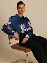 [Dark Blue] SilkSilky-CA Long Sleeve Lapel Collar Women's Shirt 005