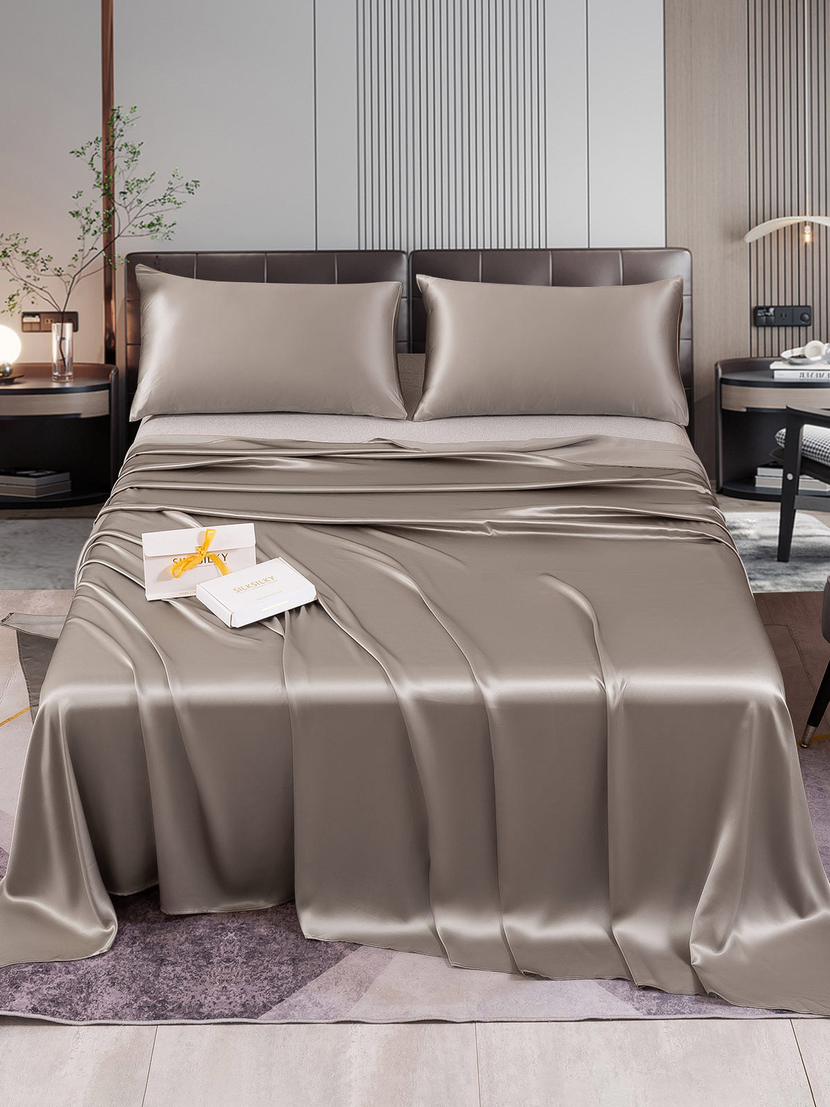 SilkSilky CA 22Momme Pure Silk Bedding Set Gray 001